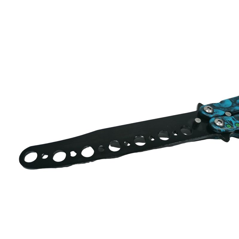 Sport si Outdoor - Camping - Cutite, bricege si accesorii - Cutite si bricege - Cutit, Briceag fluture, Butterfly, Happy Blue Skulls, pentru antrenament, 22 cm - Infinity.ro