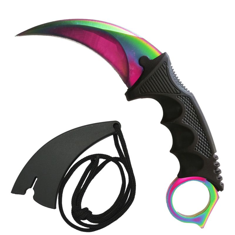 Sport si Outdoor - Camping - Cutite, bricege si accesorii - Cutite si bricege - Set Cutit Briceag Karambit CS:GO, Black,negru, plus teaca si snur + Cutit Briceag Karambit CS:GO, multicolor,fade, plus teaca si snur - Infinity.ro