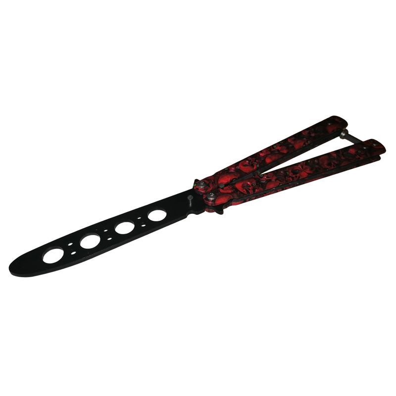 Sport si Outdoor - Camping - Cutite, bricege si accesorii - Cutite si bricege - Cutit, Briceag fluture, Butterfly, Scared Skulls, pentru antrenament, 22 cm, rosu - Infinity.ro