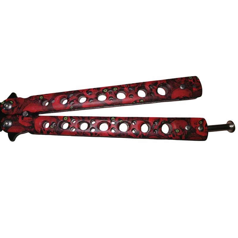 Sport si Outdoor - Camping - Cutite, bricege si accesorii - Cutite si bricege - Cutit, Briceag fluture, Butterfly, Scared Skulls, pentru antrenament, 22 cm, rosu - Infinity.ro