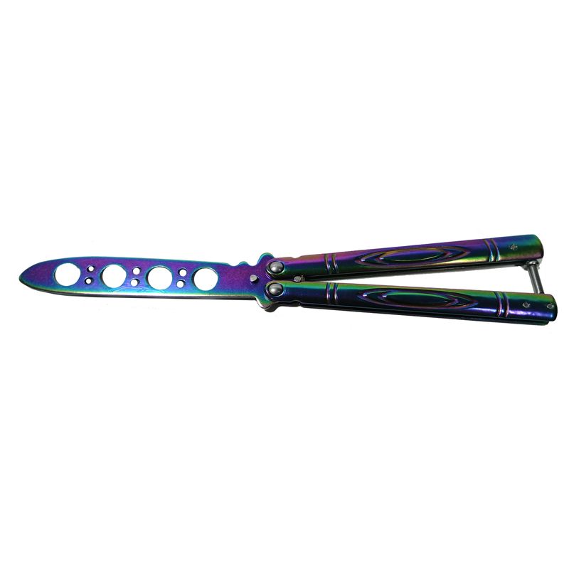 Sport si Outdoor - Camping - Cutite, bricege si accesorii - Cutite si bricege - Cutit, Briceag fluture, Butterfly, Rainbow Strike, pentru antrenament, 21.5 cm - Infinity.ro