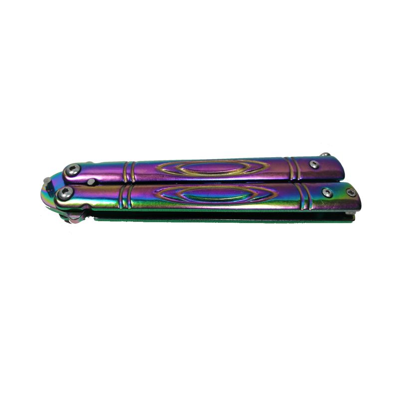 Sport si Outdoor - Camping - Cutite, bricege si accesorii - Cutite si bricege - Cutit, Briceag fluture, Butterfly, Rainbow Strike, pentru antrenament, 21.5 cm - Infinity.ro