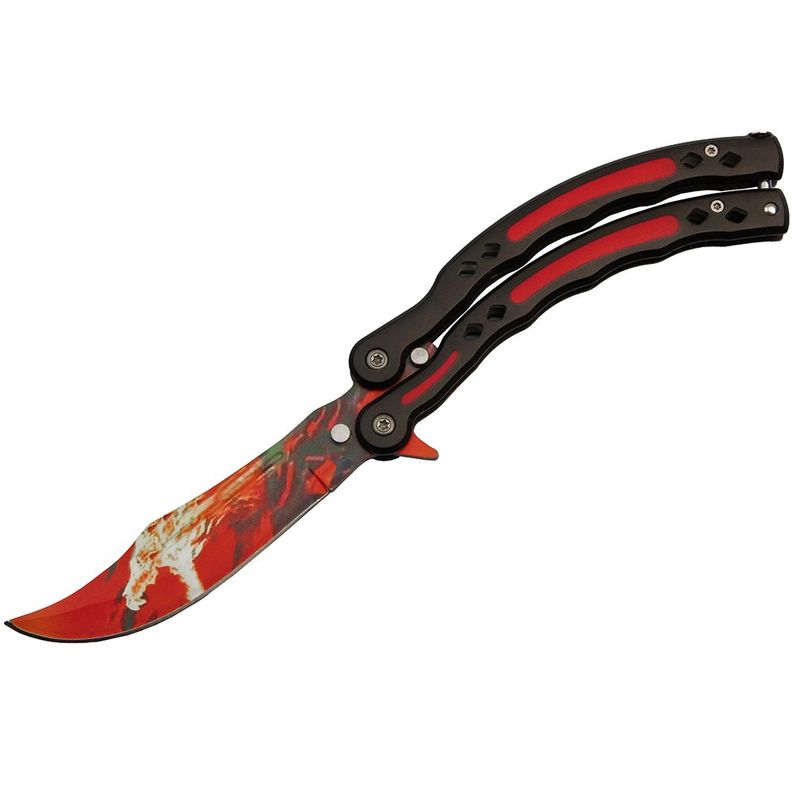 Sport si Outdoor - Camping - Cutite, bricege si accesorii - Cutite si bricege - Briceag fluture de antrenament IdeallStore®, Fire Demon, otel inoxidabil, 24.5 cm, rosu - Infinity.ro