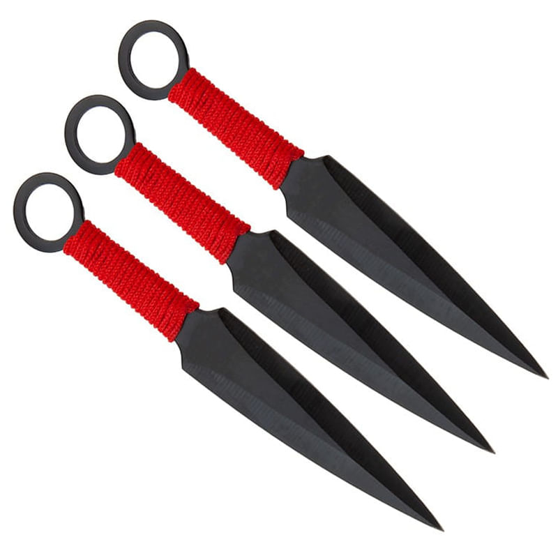 Sport si Outdoor - Camping - Cutite, bricege si accesorii - Cutite si bricege - Set trei cutite de aruncat IdeallStore®, Ninja Way, otel inoxidabil, negru, 17 cm, teaca inclusa - Infinity.ro