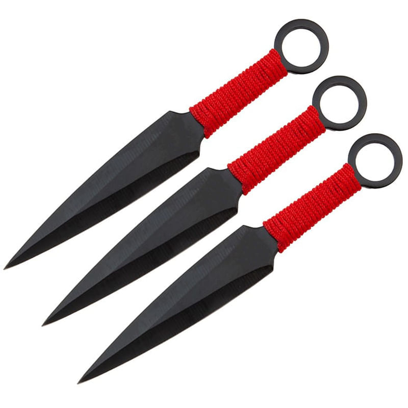 Sport si Outdoor - Camping - Cutite, bricege si accesorii - Cutite si bricege - Set trei cutite de aruncat IdeallStore®, Ninja Way, otel inoxidabil, negru, 17 cm, teaca inclusa - Infinity.ro
