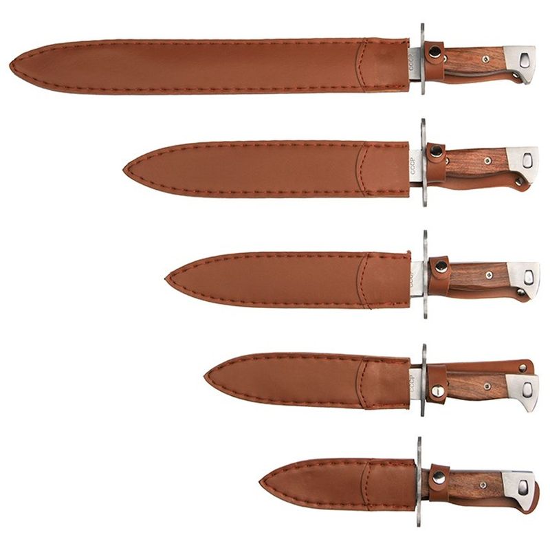 Sport si Outdoor - Camping - Cutite, bricege si accesorii - Cutite si bricege - Set 5 cutite de vanatoare IdeallStore®, Ak Mission, otel inoxidabil, maro, teaca inclusa - Infinity.ro