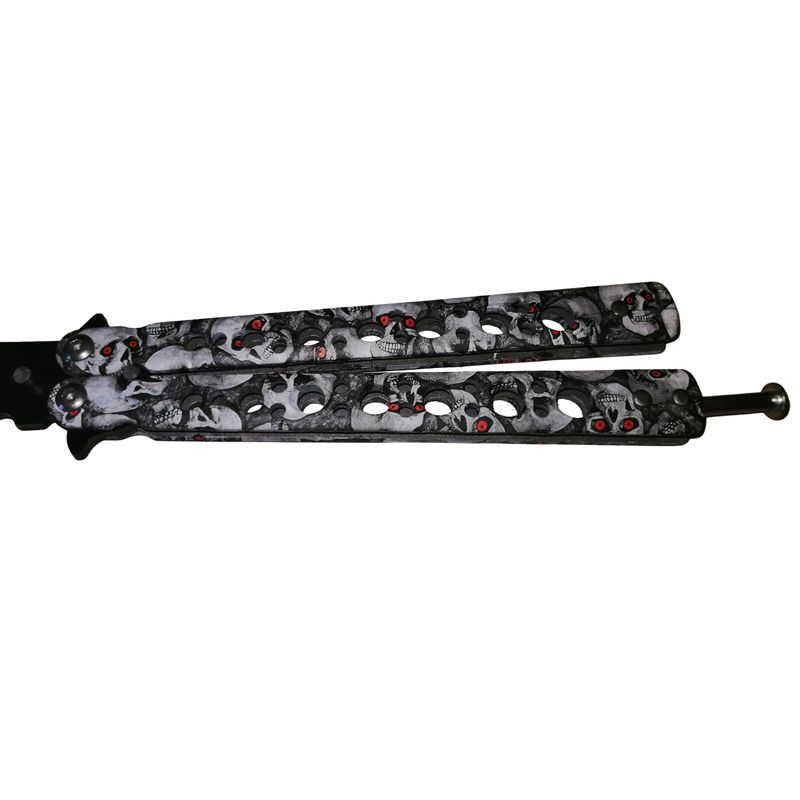 Sport si Outdoor - Camping - Cutite, bricege si accesorii - Cutite si bricege - Cutit, Briceag fluture, Butterfly, Scared Skulls, pentru antrenament, 22 cm, gri - Infinity.ro