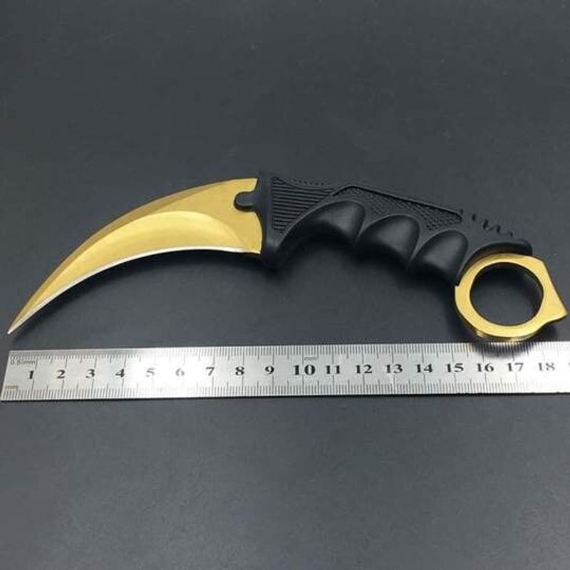 Sport si Outdoor - Camping - Cutite, bricege si accesorii - Cutite si bricege - Cutit Karambit, auriu, 18.5 cm - Infinity.ro