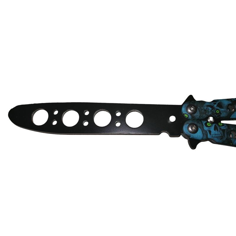 Sport si Outdoor - Camping - Cutite, bricege si accesorii - Cutite si bricege - Cutit, Briceag fluture, Butterfly, Scared Skulls, pentru antrenament, 22 cm, albastru - Infinity.ro