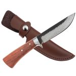 Sport si Outdoor - Camping - Cutite, bricege si accesorii - Cutite si bricege - Cutit de vanatoare IdeallStore®, Adventure Accuracy, otel damasc, 25 cm, maner lemn, maro, husa piele - Infinity.ro