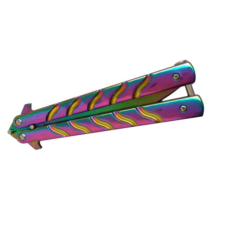 Sport si Outdoor - Camping - Cutite, bricege si accesorii - Cutite si bricege - Set 2 cutite rainbow, Fade, karambit si briceag tip fluture - Infinity.ro