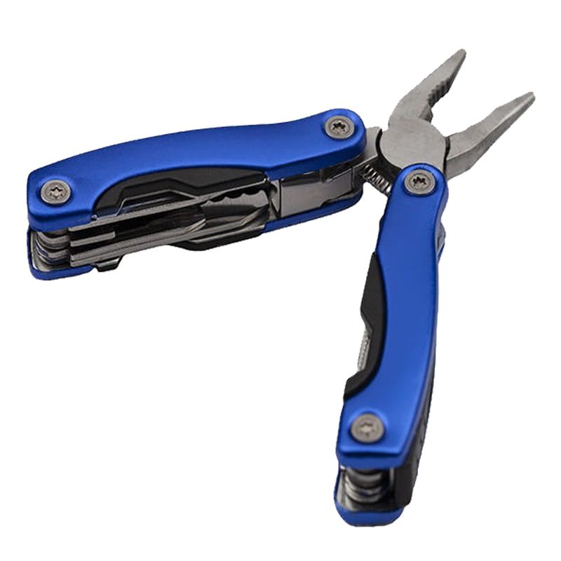 Sport si Outdoor - Camping - Cutite, bricege si accesorii - Unelte multifunctionale - Mini cleste multifunctional IdeallStore®, Survival Instict, otel inoxidabil, 9 functii, 14 cm, albastru, husa inclusa - Infinity.ro