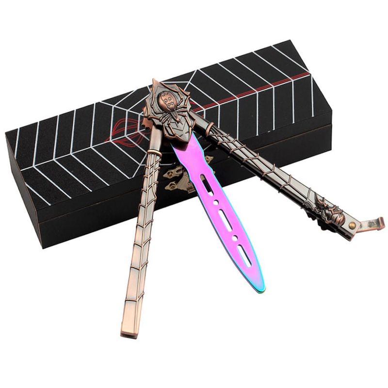 Sport si Outdoor - Camping - Cutite, bricege si accesorii - Cutite si bricege - Briceag de antrenament IdeallStore, Spider Queen, 23 cm, multicolor, cutie lemn - Infinity.ro