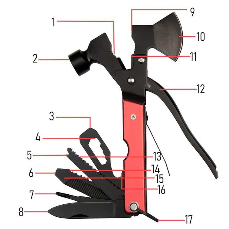 Sport si Outdoor - Camping - Cutite, bricege si accesorii - Unelte multifunctionale - Cleste multifunctional IdeallStore®, Survival Instinct, otel inoxidabil, 16 functii, 16.5 cm, rosu, husa inclusa - Infinity.ro