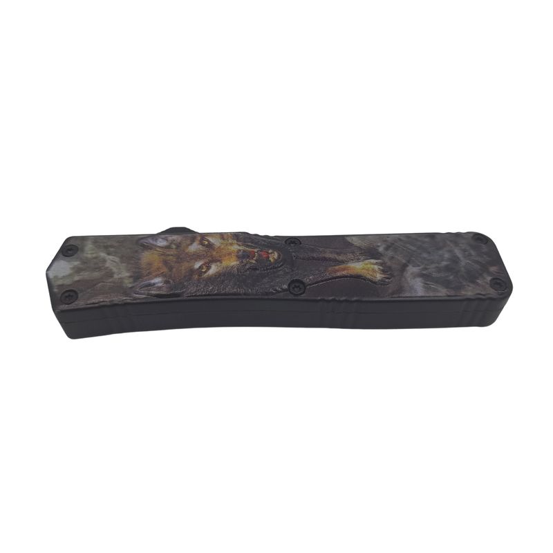 Sport si Outdoor - Camping - Cutite, bricege si accesorii - Cutite si bricege - Briceag automat de vanatoare IdeallStore®, Wolf Blood, metalic, 13.5 cm, negru - Infinity.ro