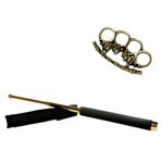 Sport si Outdoor - Sporturi de contact - Produse autoaparare - Set baston telescopic 65 cm auriu + pumnal craniu auriu - Infinity.ro