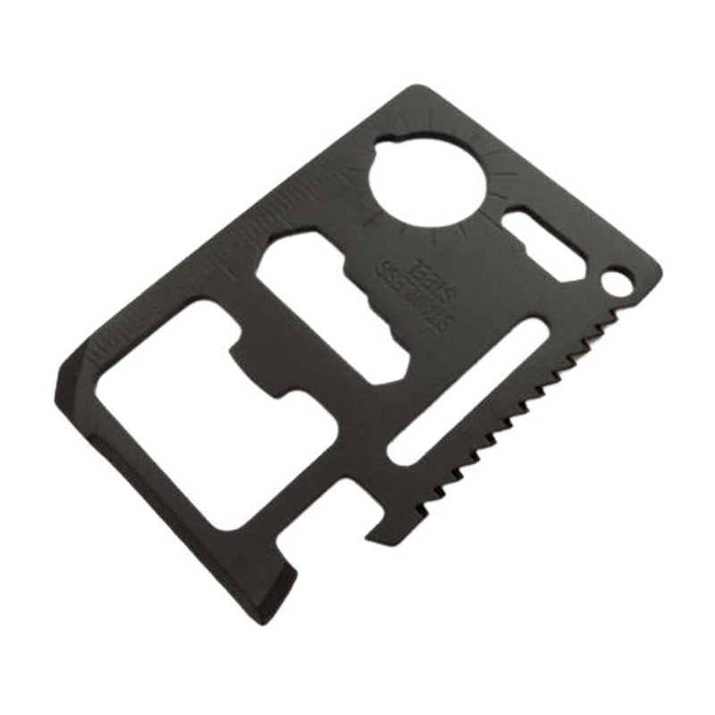 Sport si Outdoor - Accesorii si echipamente sportive - Sporturi extreme si supravietuire - Kituri supravietuire - Card supravietuire IdeallStore®, multifunctional, otel inoxidabil, 11 functii, negru, husa inclusa - Infinity.ro