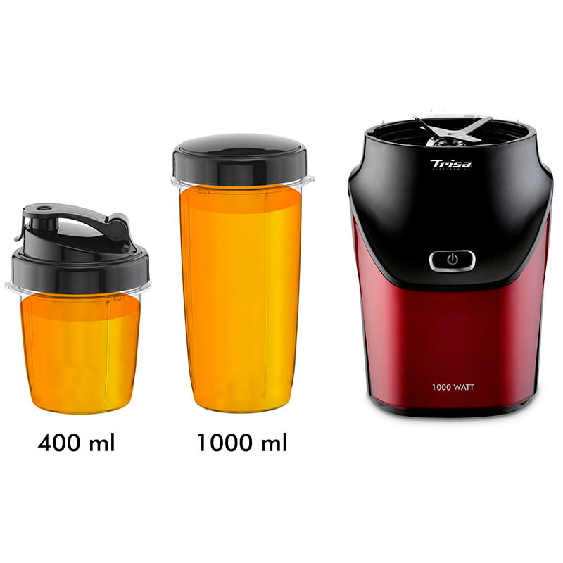 Electronice si Electrocasnice - Electrocasnice bucatarie - Mixere, tocatoare & roboti de bucatarie - Blendere si mini tocatoare - Nutriblender juicer Trisa Energy Boost 6928.8312, rosu-negru - Infinity.ro