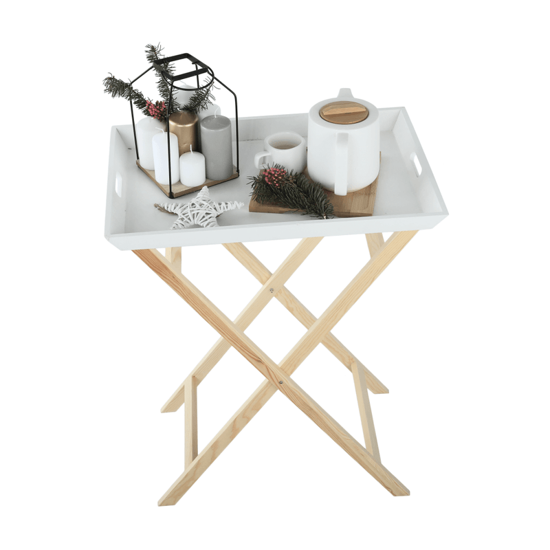 Casa si Gradina - Mobilier - Mese si birouri - Masute de cafea - Masuta de servire cu doua tavi detasabile, alb/natural, NORGE - Infinity.ro