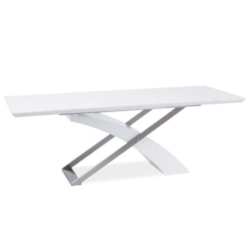 Casa si Gradina - Mobilier - Mese si birouri - Mese bucatarie si dining - Masa extensibila de bucatarie, alb extra stralucitor/metal, 160-220x90 cm, KROS - Infinity.ro