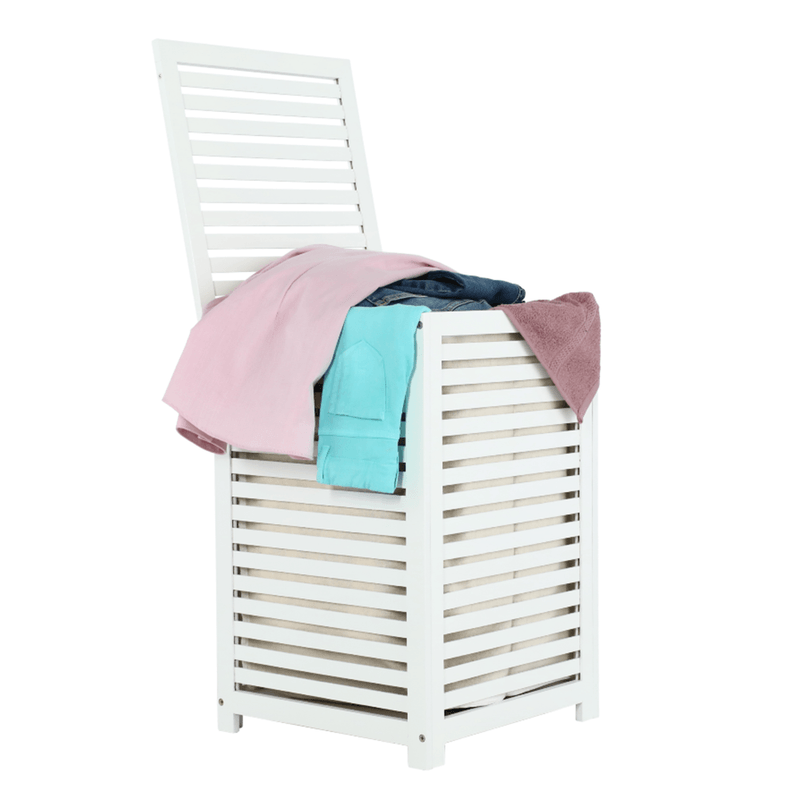 Casa si Gradina/Sanitare/Suporturi si accesorii baie/Accesorii baie - Cos de rufe, bambus lacuit/alb/bej, BASKET - Infinity.ro