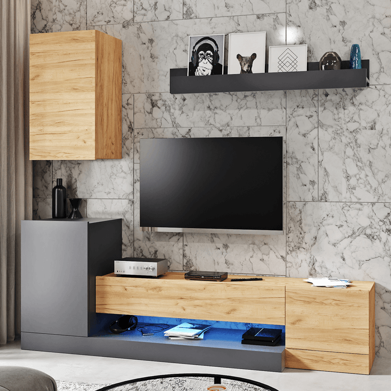 Casa si Gradina - Mobilier - Seturi de mobilier - Seturi living - Mobilier living, gri antracit/stejar wotan, DULA - Infinity.ro