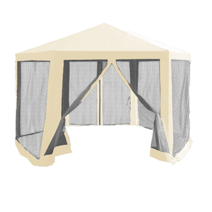 Pavilion cort pentru gradina, 3,9x2,5x3,9m, bej / negru, RINGE TIP 2 + 6 laturi