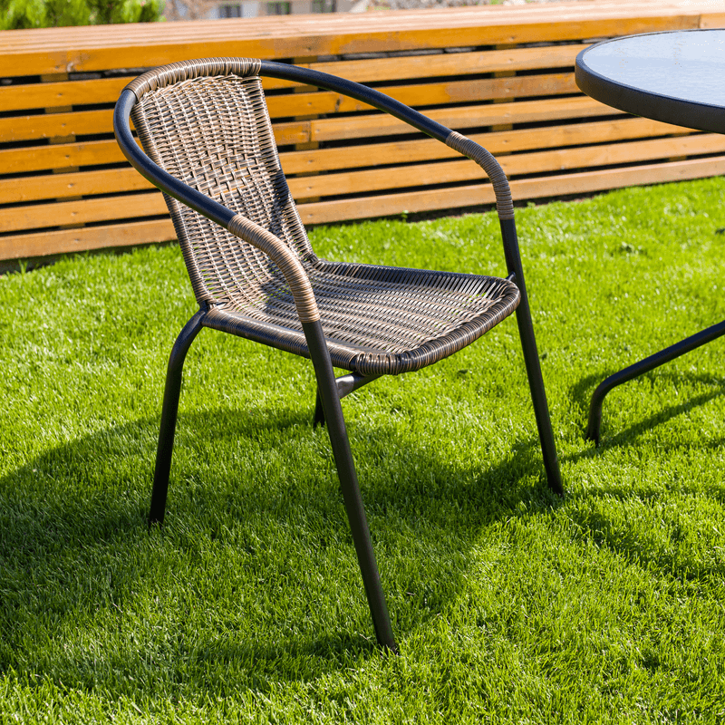 Casa si Gradina - Gradina si terasa - Mobilier exterior - Scaune si sezlonguri gradina - Scaun stivuibil, rachita sintetica maro/metal negru, DOREN - Infinity.ro