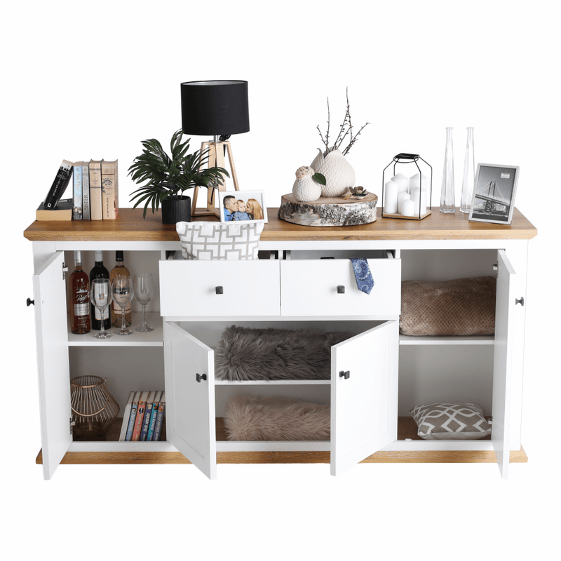 Casa si Gradina - Mobilier - Comode si corpuri - Comode - Scrin MZ9, alb / stejar grand, LEON - Infinity.ro