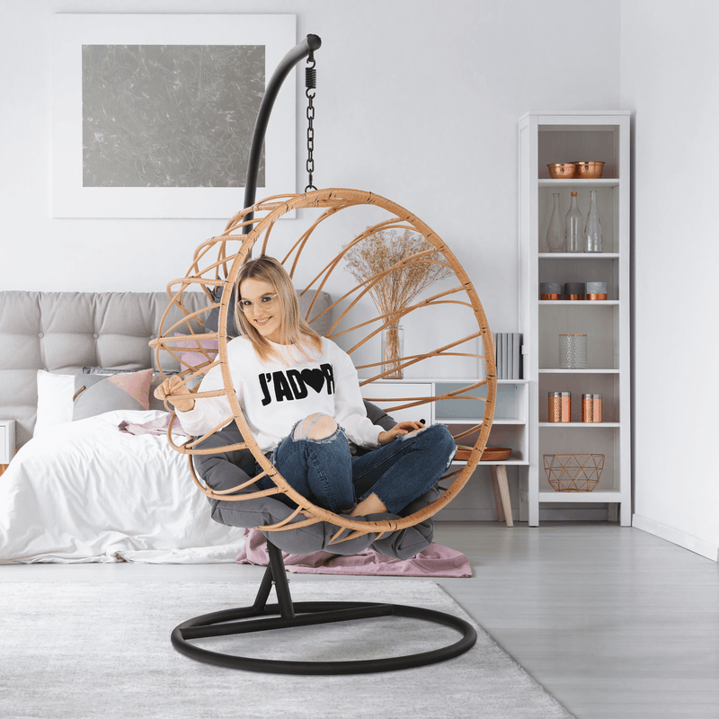 Casa si Gradina - Gradina si terasa - Mobilier exterior - Scaune si sezlonguri gradina - Scaun suspendat, natural / negru / gri, GABE - Infinity.ro
