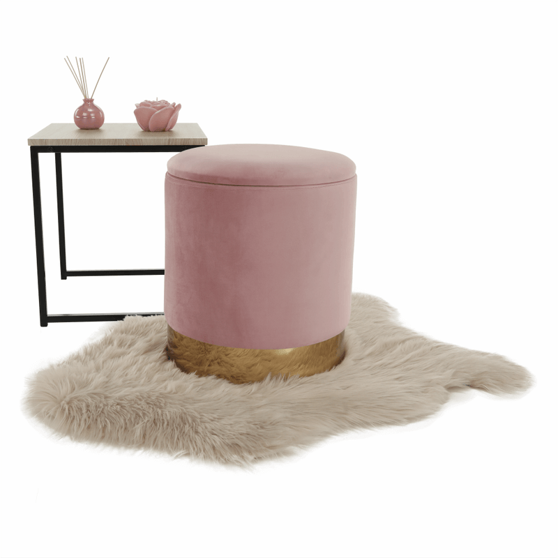 Casa si Gradina - Mobilier - Scaune si fotolii - Tabureti - Taburet, catifea Velvet roz/crom auriu, ANIZA - Infinity.ro