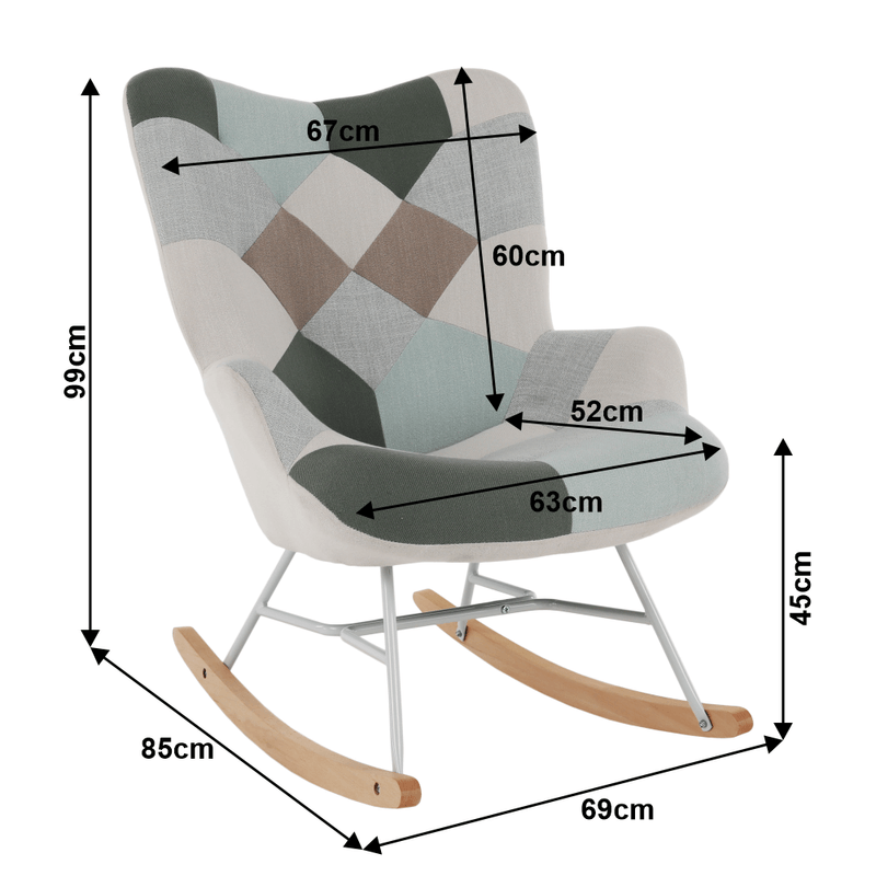 Casa si Gradina - Mobilier - Scaune si fotolii - Fotolii - Fotoliu balansoar, patchwork verde-alb/alb/fag, GERON - Infinity.ro