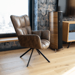 Casa si Gradina - Mobilier - Scaune si fotolii - Fotolii - Scaun de design rotativ, maro tesatura cu efect de piele intoarsa/negru, KOMODO - Infinity.ro