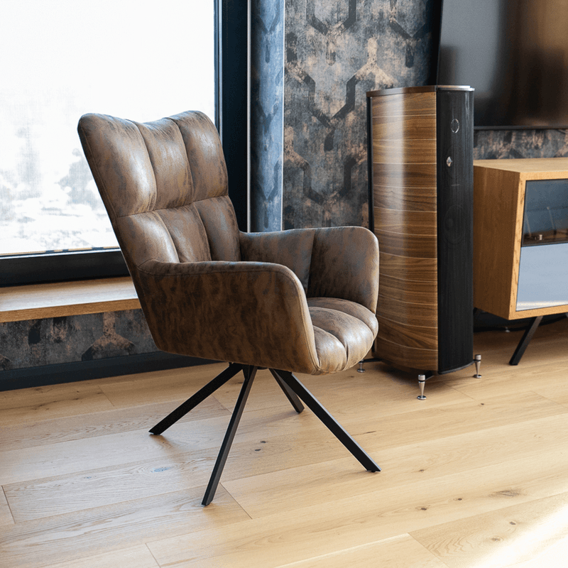 Casa si Gradina - Mobilier - Scaune si fotolii - Fotolii - Scaun de design rotativ, maro tesatura cu efect de piele intoarsa/negru, KOMODO - Infinity.ro