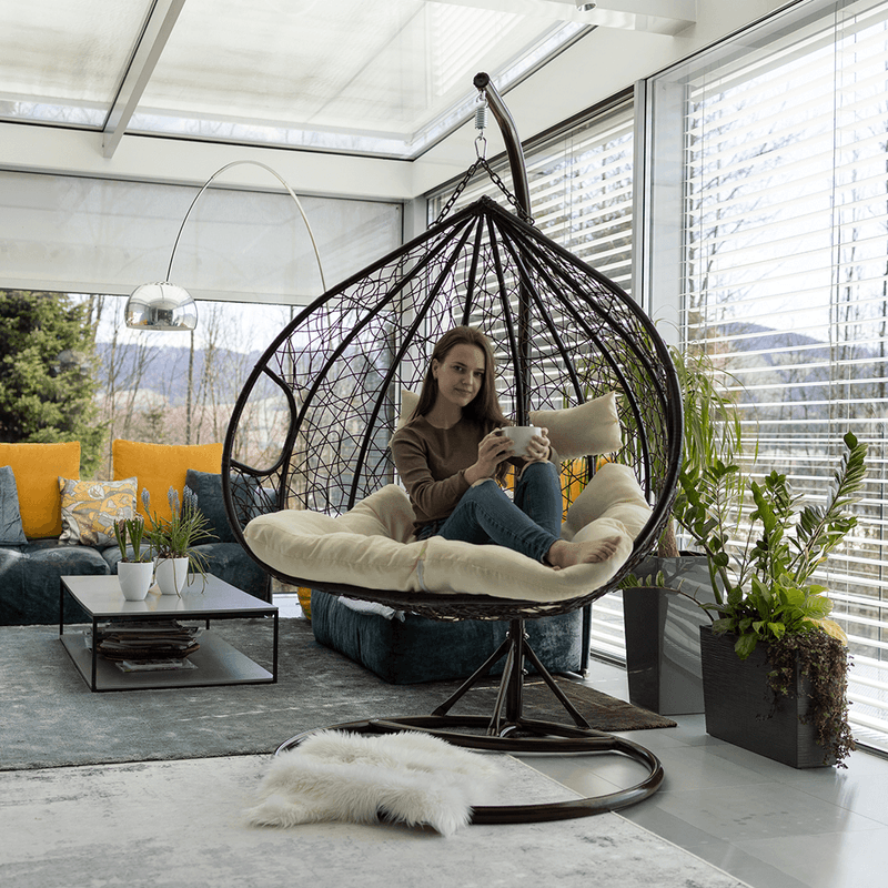 Casa si Gradina - Gradina si terasa - Mobilier exterior - Scaune si sezlonguri gradina - Scaun agatat dublu, maro/crem, DALVEA NEW - Infinity.ro