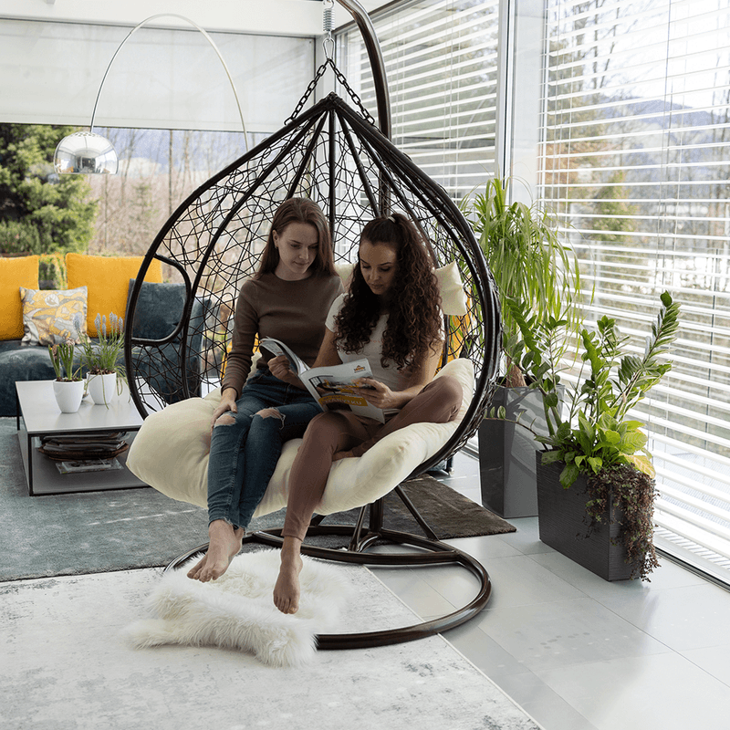 Casa si Gradina - Gradina si terasa - Mobilier exterior - Scaune si sezlonguri gradina - Scaun agatat dublu, maro/crem, DALVEA NEW - Infinity.ro