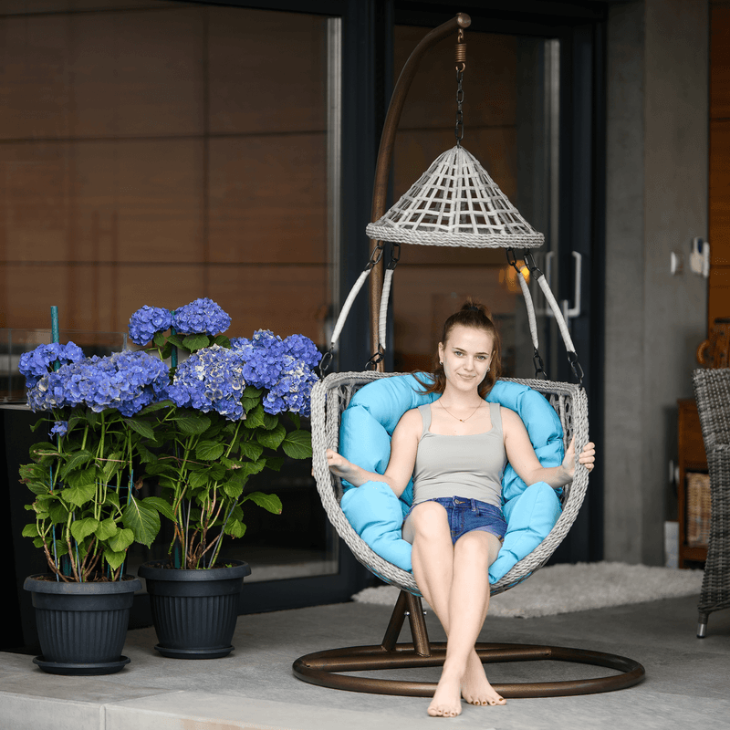 Casa si Gradina - Gradina si terasa - Mobilier exterior - Scaune si sezlonguri gradina - Scaun suspendat, maro / gri-maro / albastru, LUANDA - Infinity.ro