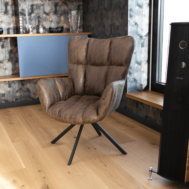 Casa si Gradina - Mobilier - Scaune si fotolii - Fotolii - Scaun de design rotativ, maro tesatura cu efect de piele intoarsa/negru, KOMODO - Infinity.ro