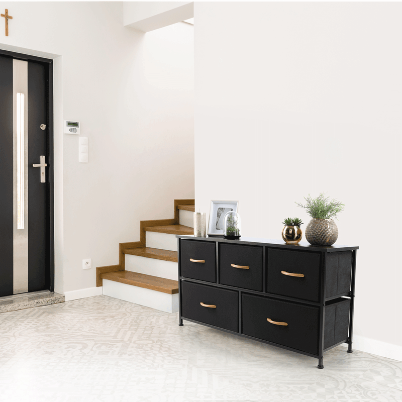 Casa si Gradina - Mobilier - Comode si corpuri - Comode - Comoda cu sertare din material textil, negru/artar rosu, KESIDY TYP 3 - Infinity.ro