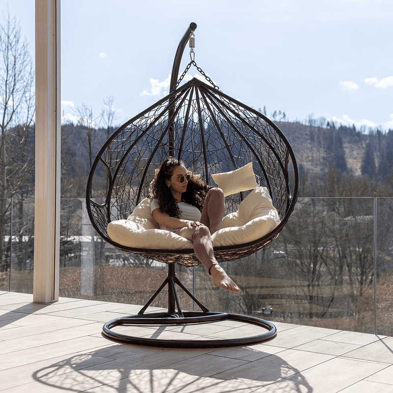 Casa si Gradina - Gradina si terasa - Mobilier exterior - Scaune si sezlonguri gradina - Scaun agatat dublu, maro/crem, DALVEA NEW - Infinity.ro