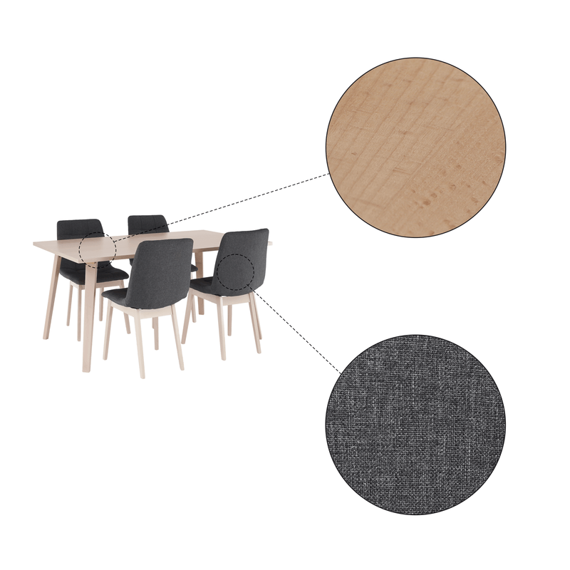Casa si Gradina - Mobilier - Seturi de mobilier - Seturi mese si scaune - Set de masa, fag deschis / tesatura gri, GALIO 1 + 4 - Infinity.ro