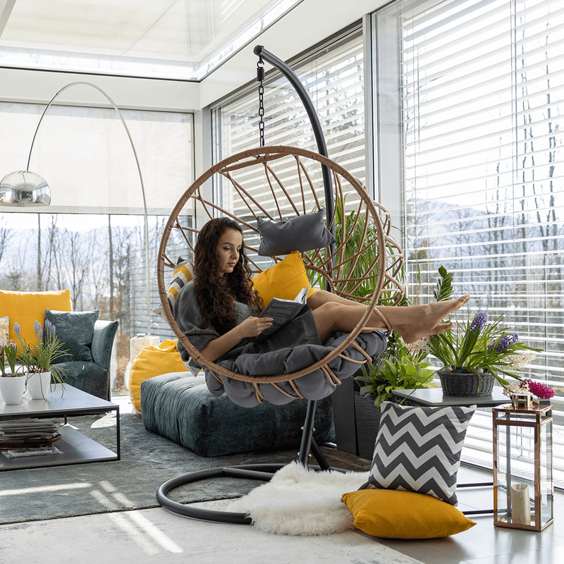 Casa si Gradina - Gradina si terasa - Mobilier exterior - Scaune si sezlonguri gradina - Scaun suspendat, natural / negru / gri, GABE - Infinity.ro