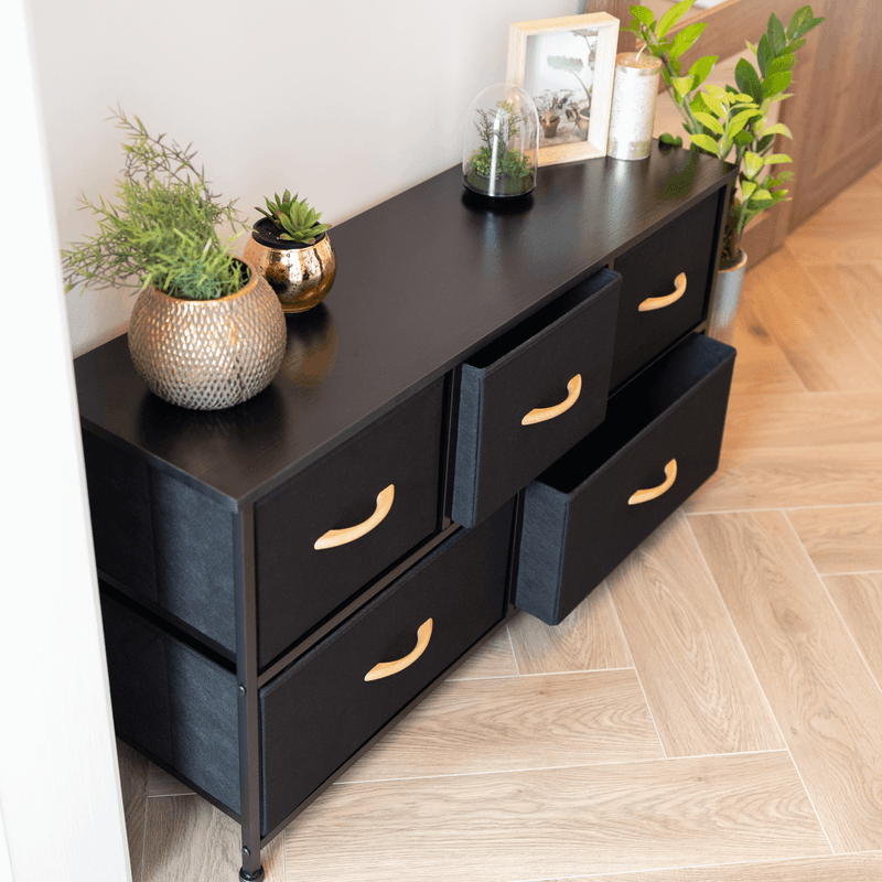 Casa si Gradina - Mobilier - Comode si corpuri - Comode - Comoda cu sertare din material textil, negru/artar rosu, KESIDY TYP 3 - Infinity.ro