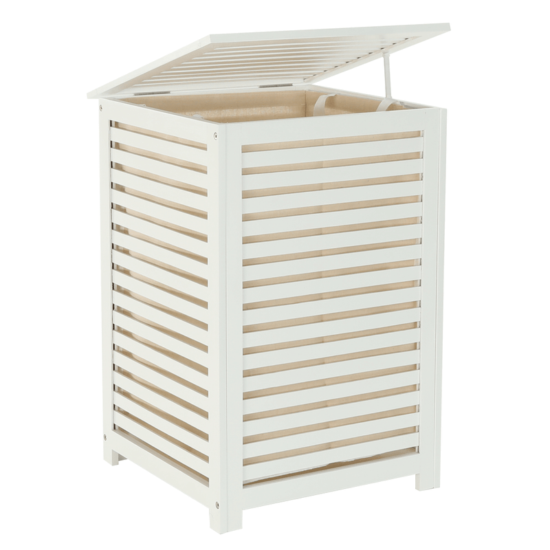 Casa si Gradina/Sanitare/Suporturi si accesorii baie/Accesorii baie - Cos de rufe, bambus lacuit/alb/bej, BASKET - Infinity.ro
