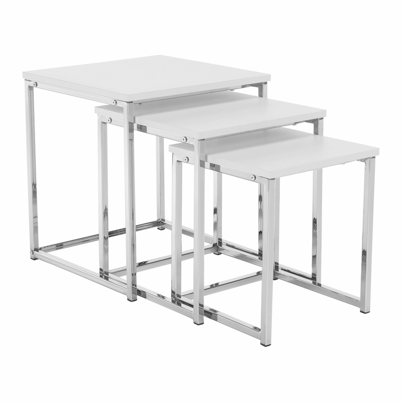 Casa si Gradina - Mobilier - Mese si birouri - Masute de cafea - Set 3 masute de cafea, alb mat/crom, MAGNO TYP 3 - Infinity.ro