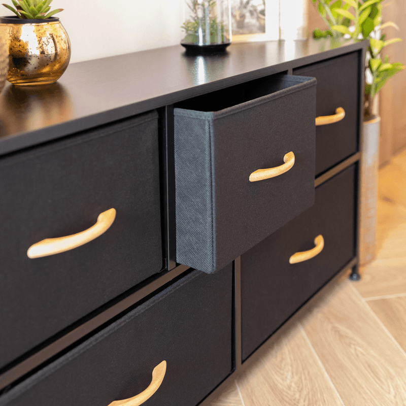 Casa si Gradina - Mobilier - Comode si corpuri - Comode - Comoda cu sertare din material textil, negru/artar rosu, KESIDY TYP 3 - Infinity.ro