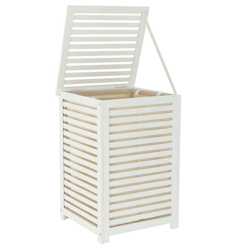 Casa si Gradina/Sanitare/Suporturi si accesorii baie/Accesorii baie - Cos de rufe, bambus lacuit/alb/bej, BASKET - Infinity.ro