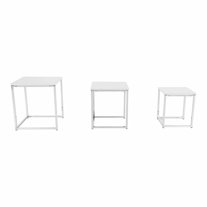 Casa si Gradina - Mobilier - Mese si birouri - Masute de cafea - Set 3 masute de cafea, alb mat/crom, MAGNO TYP 3 - Infinity.ro