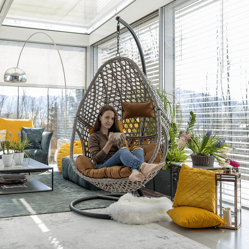 Casa si Gradina - Gradina si terasa - Mobilier exterior - Scaune si sezlonguri gradina - Scaun suspendat gri / negru / maro, NEUL - Infinity.ro