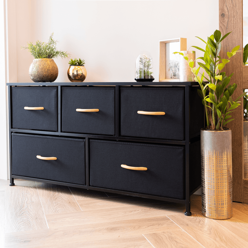 Casa si Gradina - Mobilier - Comode si corpuri - Comode - Comoda cu sertare din material textil, negru/artar rosu, KESIDY TYP 3 - Infinity.ro